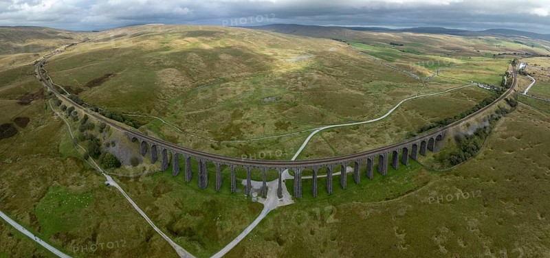 Ribblehead Viaduct, railway viaduct in the Yorkshire Dales, drone image, Carnforth, England, Great Britain