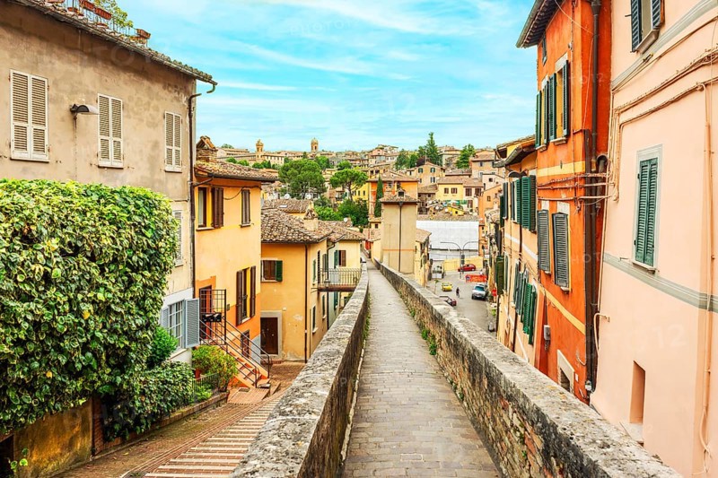 Beautiful Cityscape of Medieval Aqueduct of Perugia, Umbria - Italy