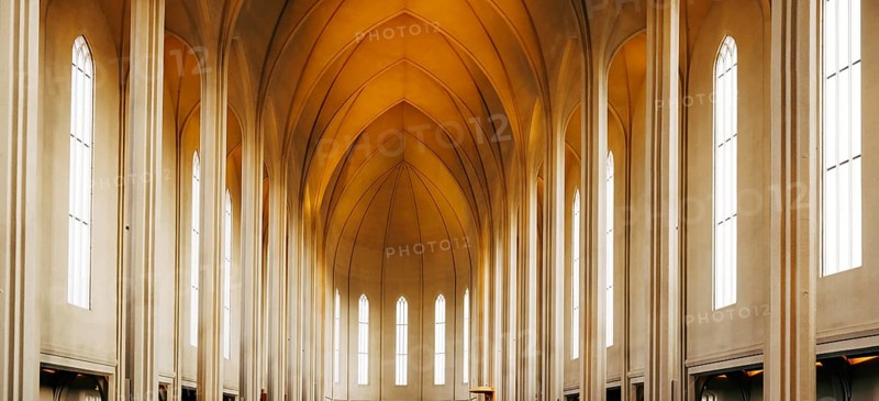 Reykjavik, Iceland - 02 may 2019: The interior is inside The Church of Hadlgrimskirkya, a Lutheran church in Reykjavik, the capital of Iceland