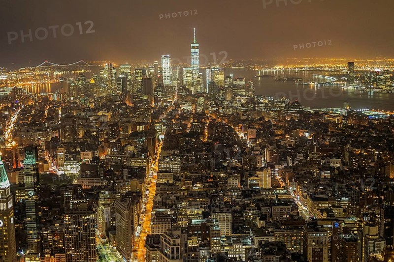 New York night view seen from the Empire State Building. Shooting Location: New York, Manhattan