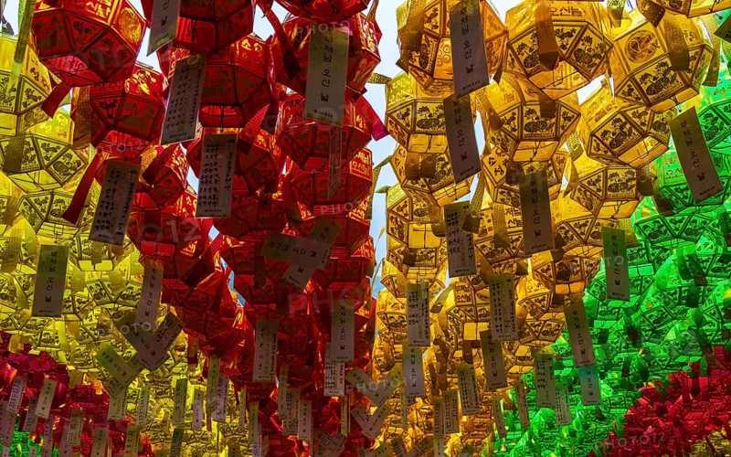 Close up of many colorful and beautiful paper lanterns. The festival celebrate the birthday of Buddha in South Korea