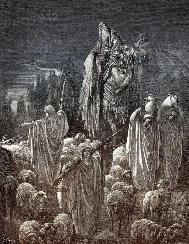 Jacob Goes to Egypt, woodcut by Gustave Doré