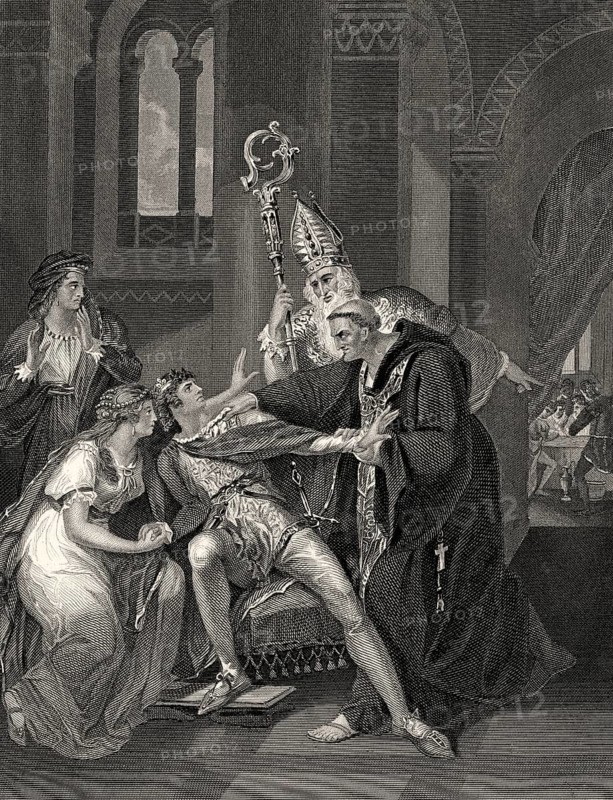 Edwy All-Fair oder Eadwig, ca. 941-959 n. Chr., König von England und Königin Elgiva, ergriffen von Erzbischof Odo und Dunstan, der Edgar zur Rebellion gegen seinen Bruder anstiftete