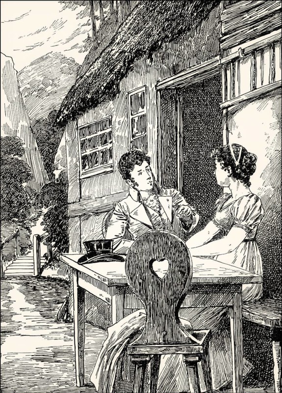 Eduard with Ottilie, scene from the novel Elective Affinities, Die Wahlverwandtschaften by Johann Wolfgang von Goethe