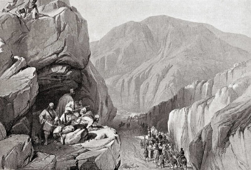 British forces traverse Sir I Khajur in Bolan Pass in 1839