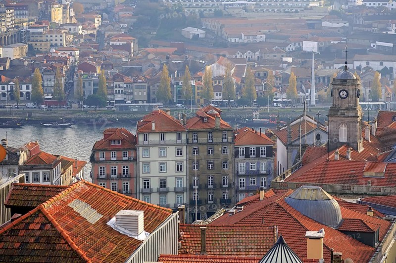 Top view on the Douro river, Bolsa palace and boats with porto wine, Portugal, Europe