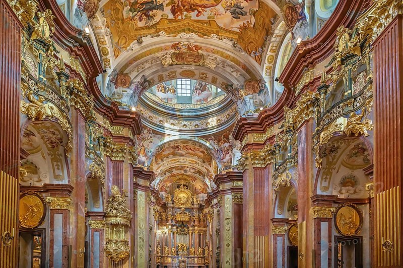 The high point of the baroque Melk abbey is the church, Austria. Interior