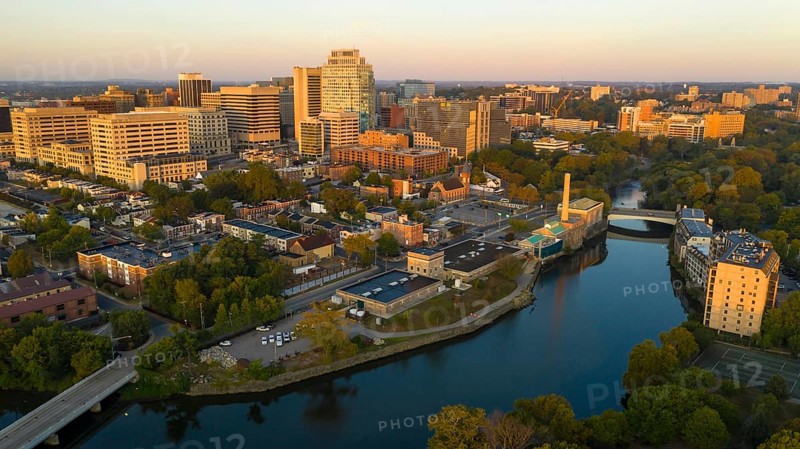 Saturated early morning light hits the buildings and architecture of downtown Wilmington Delaware