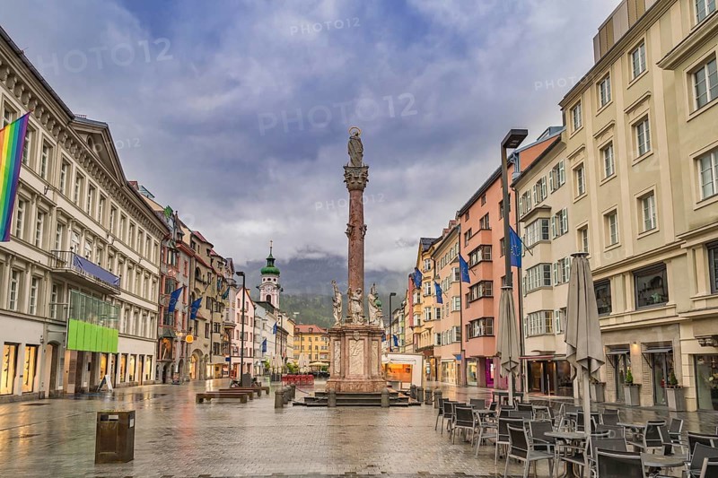 Innsbruck Austria, city skyline at St. Anne's Column town square and Maria Theresien Street