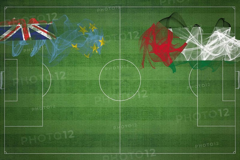 Tuvalu vs Palestine Soccer Match, national colors, national flags, soccer field, football game, Competition concept, Copy space