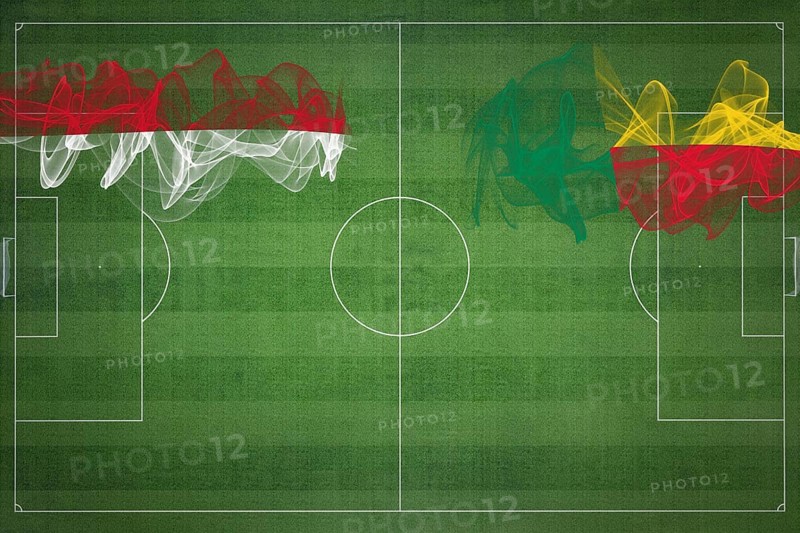 Monaco vs Benin Soccer Match, national colors, national flags, soccer field, football game, Competition concept, Copy space