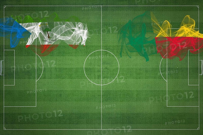 Equatorial Guinea vs Benin Soccer Match, national colors, national flags, soccer field, football game, Competition concept, Copy space