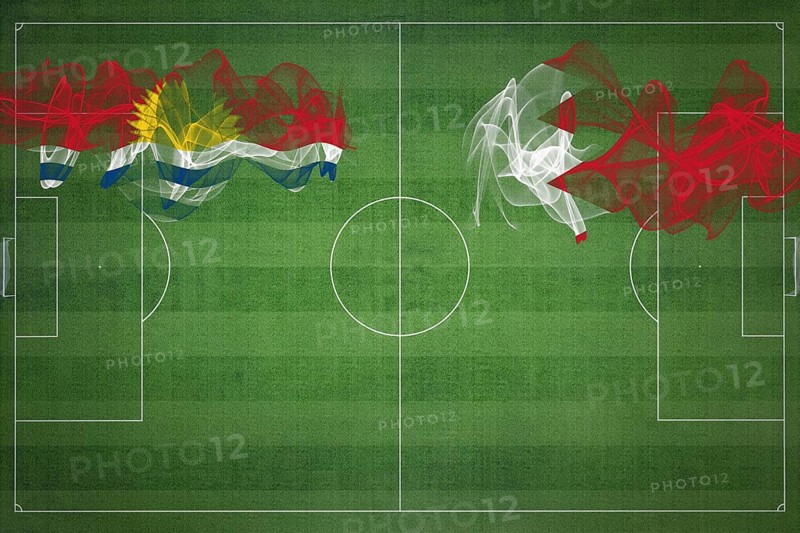 Kiribati vs Bahrain Soccer Match, national colors, national flags, soccer field, football game, Competition concept, Copy space