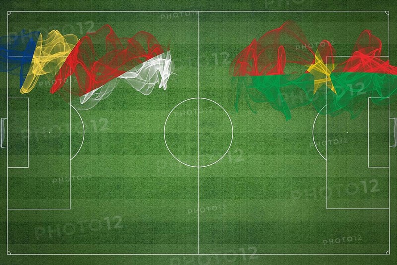 Seychelles vs Burkina Faso Soccer Match, national colors, national flags, soccer field, football game, Competition concept, Copy space