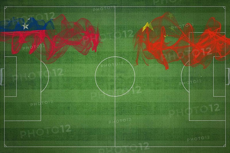 Samoa vs China Soccer Match, national colors, national flags, soccer field, football game, Competition concept, Copy space