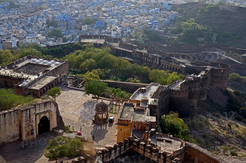 Aerial view of Mehrangarh Fort, Jodhpur, Rajasthan, India, Asia