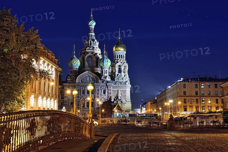 Illuminated Church Savior on Blood in St-Petersburg, Russia. Night view