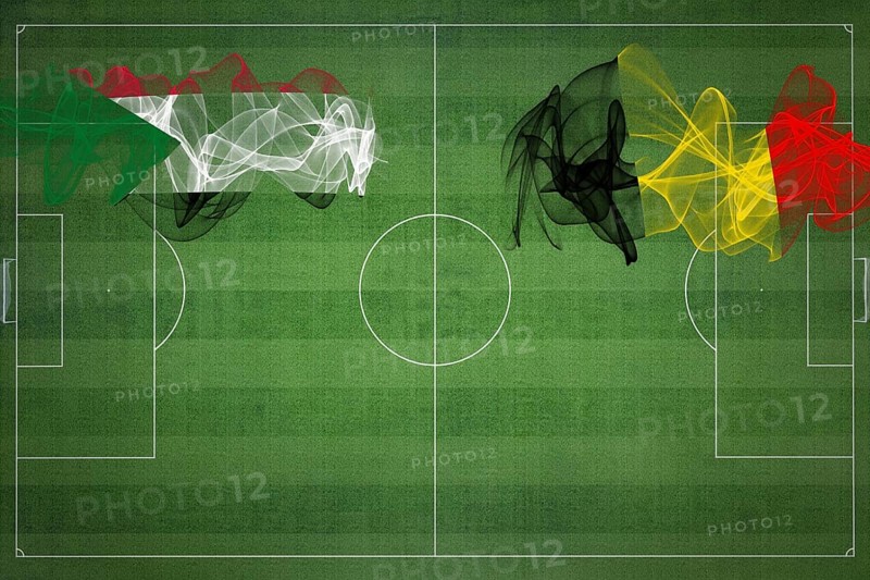 Sudan vs Belgium Soccer Match, national colors, national flags, soccer field, football game, Competition concept, Copy space