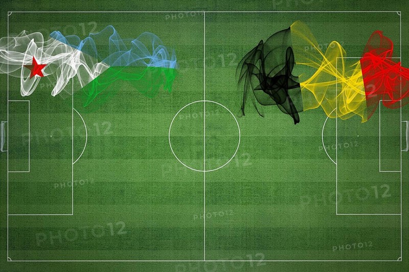 Djibouti vs Belgium Soccer Match, national colors, national flags, soccer field, football game, Competition concept, Copy space