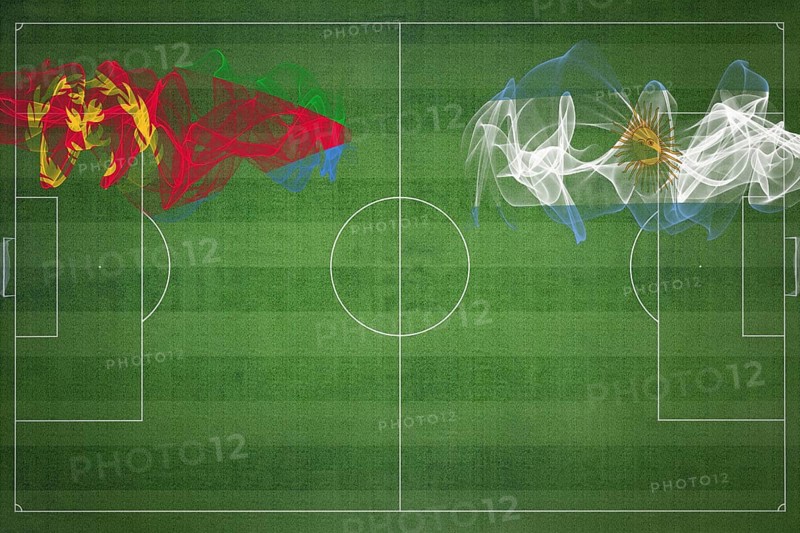 Eritrea vs Argentina Soccer Match, national colors, national flags, soccer field, football game, Competition concept, Copy space