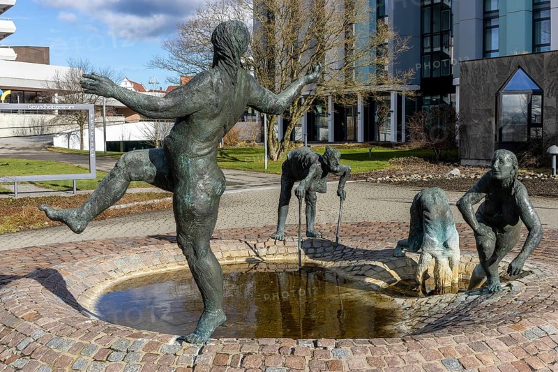 Life-size bronze sculptures of female figures from the Gesundbrunnen, Bad-Buchau, Upper Swabia, Baden-Württemberg, Germany, Europe