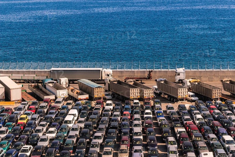 Parked cars at the busy Port of Savona, Italy, Europe