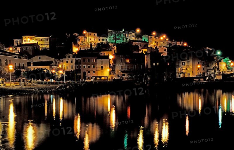 Harbour at night, Mošcenicka Draga, Croatia, Istria, Mediterranean Sea, Europe