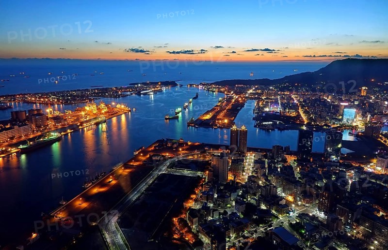 Evening view of Kaohsiung Port and Chijin Island