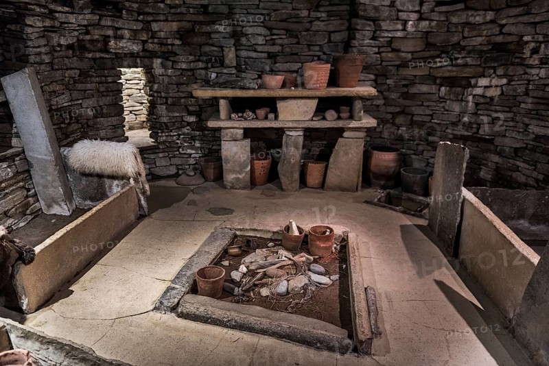 Replica of a house from the Neolithic settlement of Skara Brae, Mainland, Orkney Islands, Scotland, Great Britain