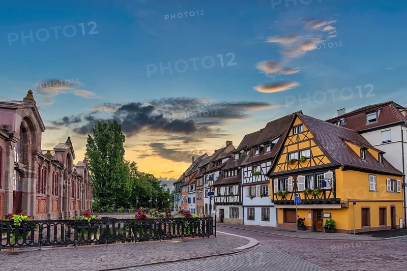 Colmar France, Colorful Half Timber House sunrise city skyline