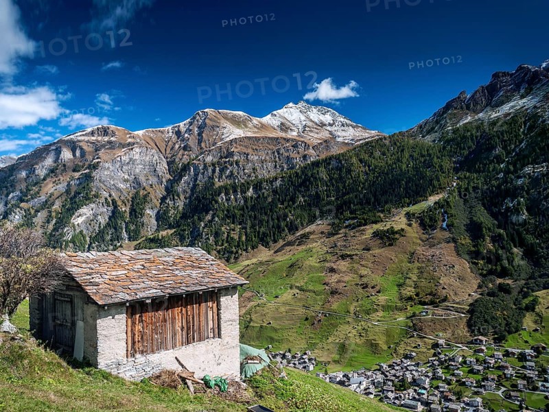 Vals village alpine valley landscape and homes in central alps switzerland