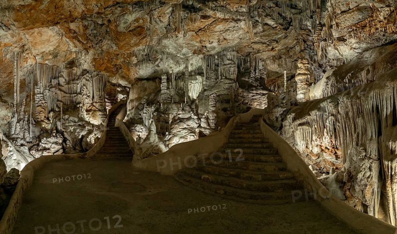 Campanet, Spain, 27 January, 2024: panorama view of the rock formations inside the Campanet Caves in northern Mallorca, Europe