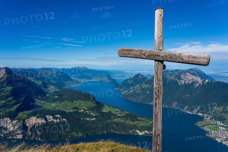 Panoramic view from Fronalpstock on Lake Lucerne in Switzerland