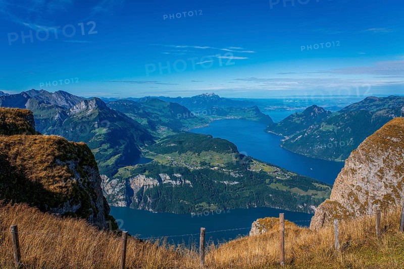 Panoramic view from Fronalpstock on Lake Lucerne in Switzerland