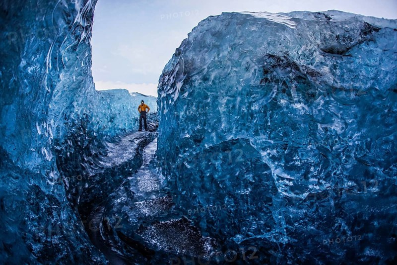 Cave of Iceland ice (Vatnajökull). Shooting Location: Iceland, Reykjavik