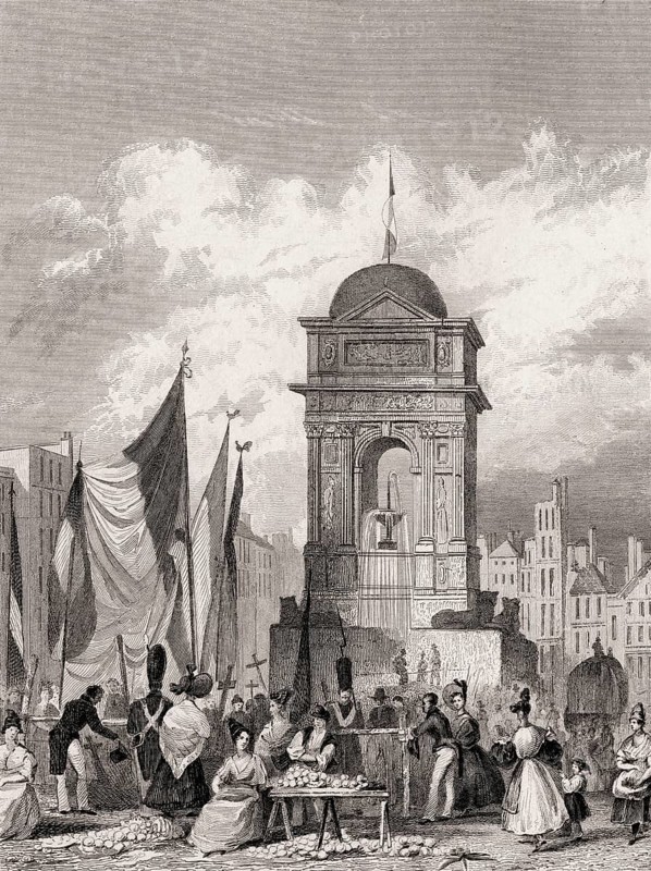 The Fontaine des Innocents, Paris, antique steel engraved print, 1831