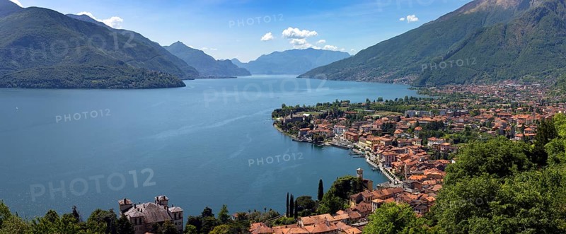 Aerial panorama landscape of Menaggio city on Como lake between mountains in Italy