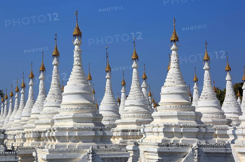 Large stupa forest of the Sandamuni Paya pagoda in Mandalay, Myanmar (Burma)