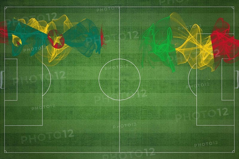 Grenada vs Mali Soccer Match, national colors, national flags, soccer field, football game, Competition concept, Copy space