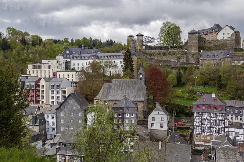 View of Monschau city from the hill top, Germany, Europe