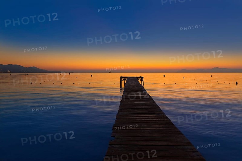 Majorca Muro beach sunrise in Alcudia Bay Mallorca at Balearic Islands of Spain