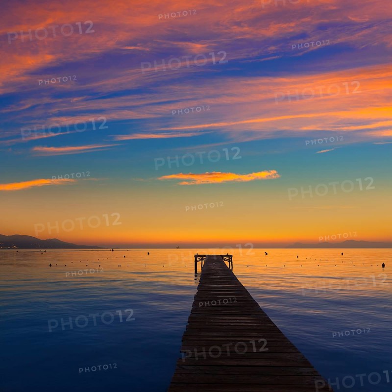 Majorca Muro beach sunrise in Alcudia Bay Mallorca at Balearic Islands of Spain