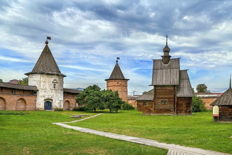 Wall and tower in Archangel Michael Monastery, Yuryev-Polsky, Russia, Europe