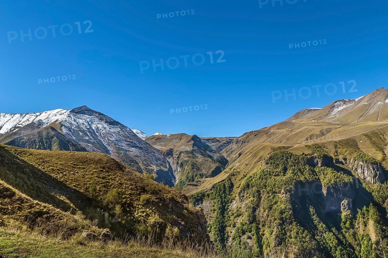 Mountain landscape near Gudauri from Georgia-Russia Friendship Monument, Georgia, Asia