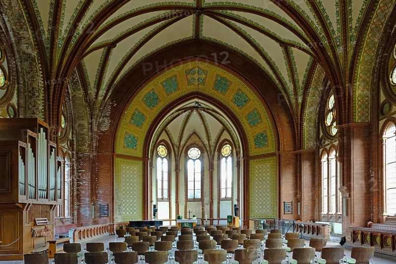 View of the altar in the Heilandskirche Leipzig Plagwitz. Saxony, Germany, Europe