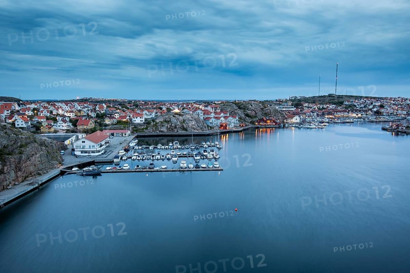 View over the harbour of Kungshamn from Smögen, Sweden, Scandinavia, Europe