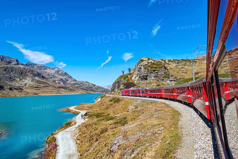 Red train of Bernina in the Swiss alps