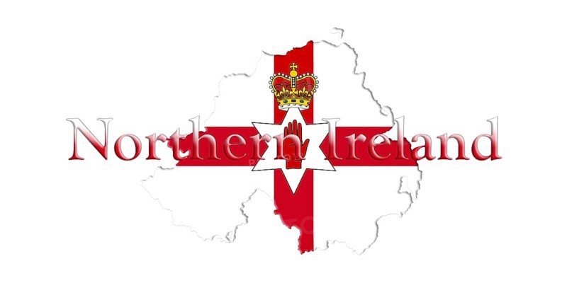 Northern Ireland Ulster Banner. Map With Flag And Country Name On It 3D illustration