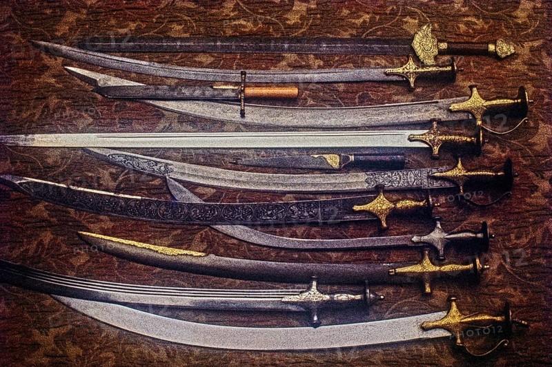 Display of Royal Rajput swords, Rajasthan, India, Asia