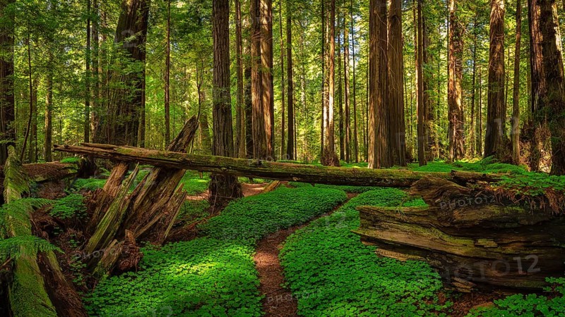 Color image of a redwood forest. Northern California, USA, North America